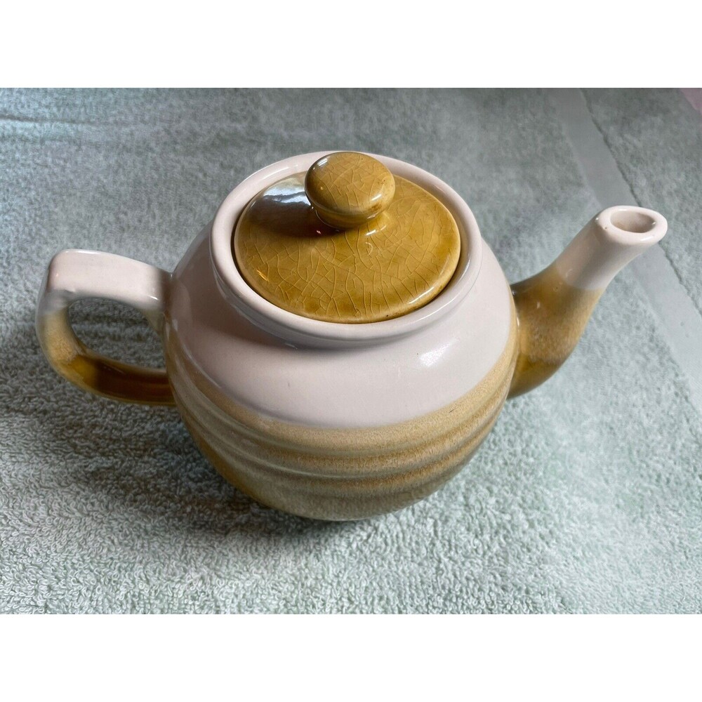 VTG Japanese Somayaki Crackle Glaze Double Wall Gold Teapot With Lid